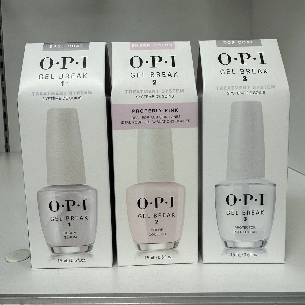 OPI Gel Break 123 Treatment System Base Coat+ Properly Pink Color + Top Coat